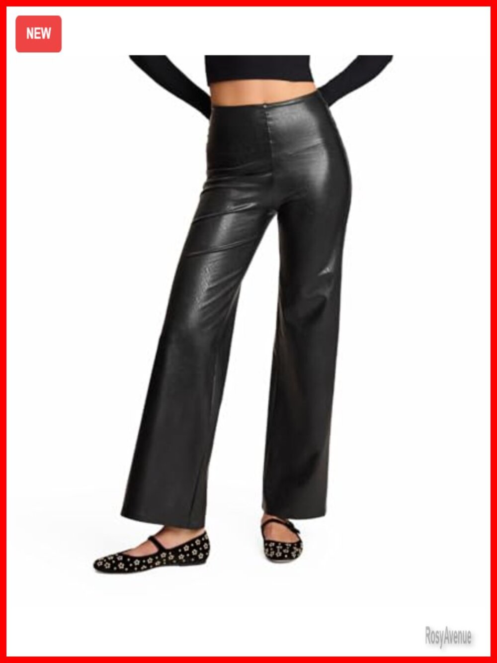 Faux Leather Wide Leg Pull-On Pants High Rise Palazzo